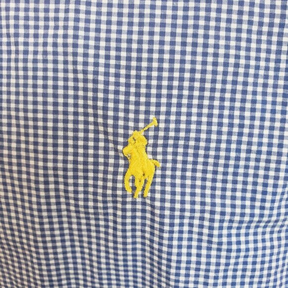 Ralph Lauren Mens Blue Gingham Check Button Down Shirt Large L Yellow Pony/R88 - Picture 3 of 8